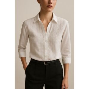 Natura White Embroidered Cotton Shirt Women's XXL Classic Summer Office Vacation